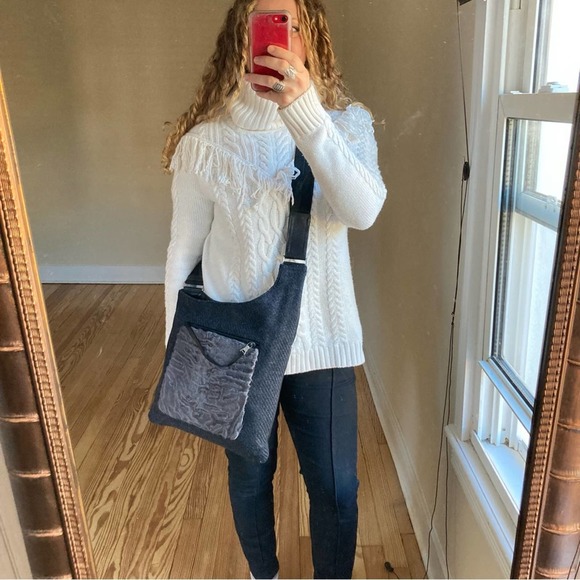 Authentic Prada Crossbody Grey tweed wool and fur NEW Condition! Herringbone